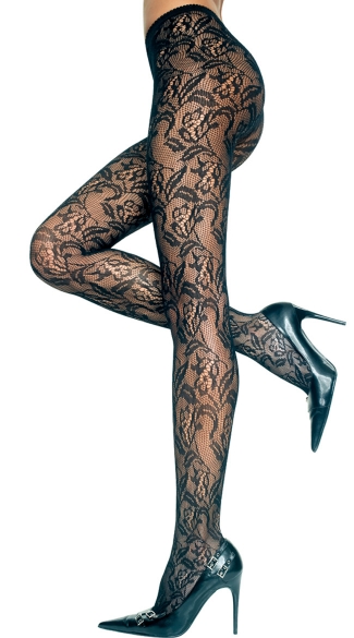 Seamless Floral Lace Pantyhose Black Lace Pantyhose Lace Hosiery 5904