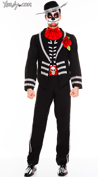 Men's Day Of The Dead Mariachi Costume, Mexican Day Of The Dead Costume ...