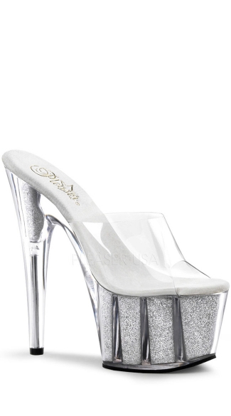 7 Inch Stiletto Heel Glitter Filled Platform Slide, 7