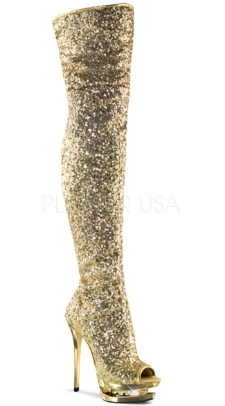 Sequin Peep Toe Thigh High Boot with 6 Inch Heel, Thigh High Sequin ...