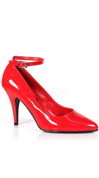 red platform pumps with ankle strap
