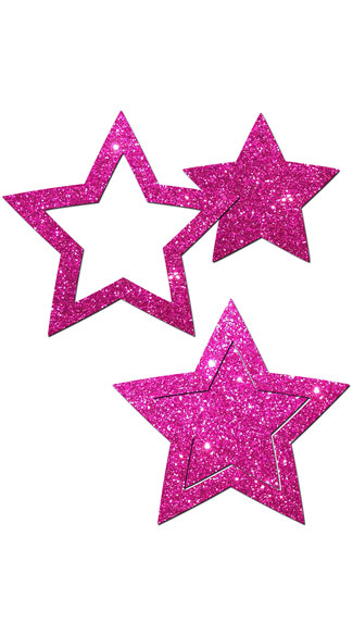 Hot Pink Glitter Cut-Out Star Pasties, Hot Pink Star Pasties, Glitter ...