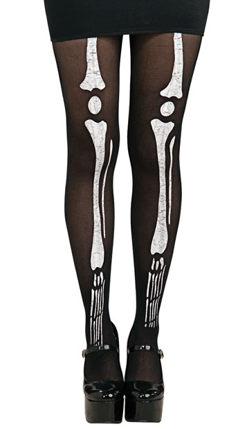 Bone Tights, Bone Print Pantyhose, Halloween Costume Pantyhose