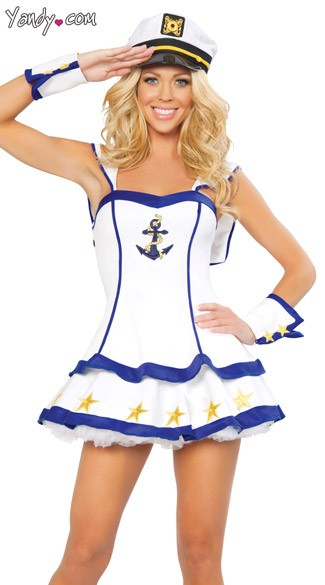 Sailor Captain Costume, White Sailor Captain, Womens Sassy Sailor Costume