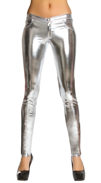 Metallic Skinny Pant With Button And Pocket Details, Metallic Hot Pants ...