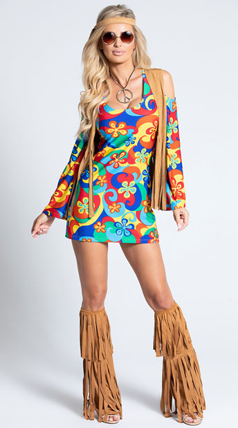 Hippie Hottie Costume, Rainbow Hippie Costume, Fringe Hippie Costume