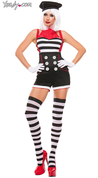 Mime, All Mime costume, Sexy Pantomime costume, Flirty Striped Mime costume