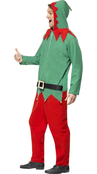 Mens Hooded Elf Jumpsuit Costume, Mens One Piece Elf Costume, Mens ...