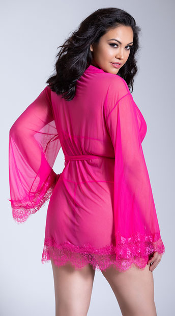 Pink cherry mesh and eyelash lace bra tie paso zipper