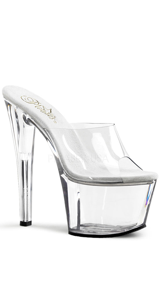 7 Inch Spike Heel Platform Sandal, Clear Slides, Black Slides