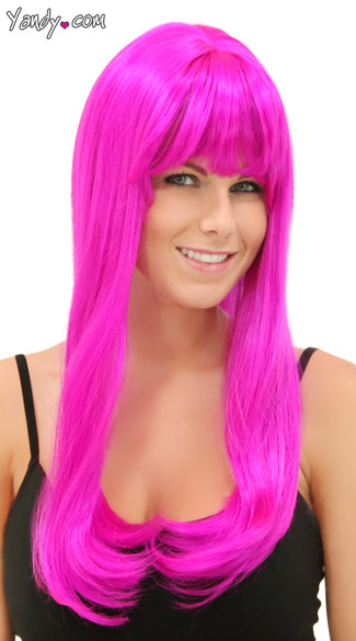 Magenta Sweetheart Wig, Blush Kelly Magenta Wig, Bright Pink Long Wig