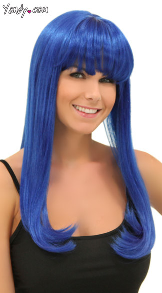 Royal Blue Sweetheart Wig, Blush Kelly Regal Blue Wig, Long Blue Wig