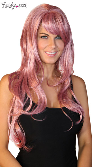 Deluxe Long Rose Pink Wig, Rose Wig, Deluxe Pink Wig, Long Pale Pink Wig