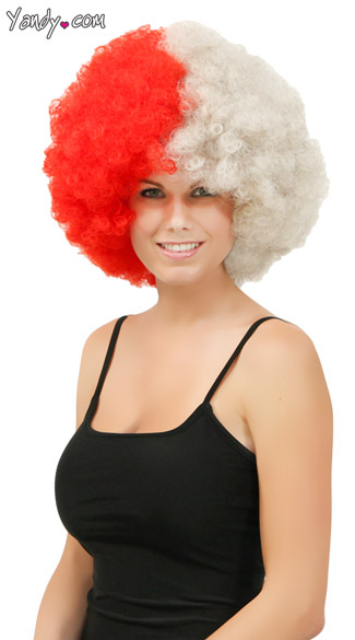 Red and Silver Two Tone Afro Wig, Combo Color Afro Wig, Sports Team ...