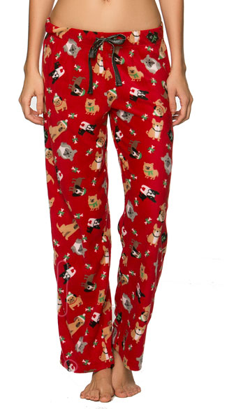 Holiday Dogs Fleece Pajama Pant, Red Fleece Pants, Dog Pajama Pants