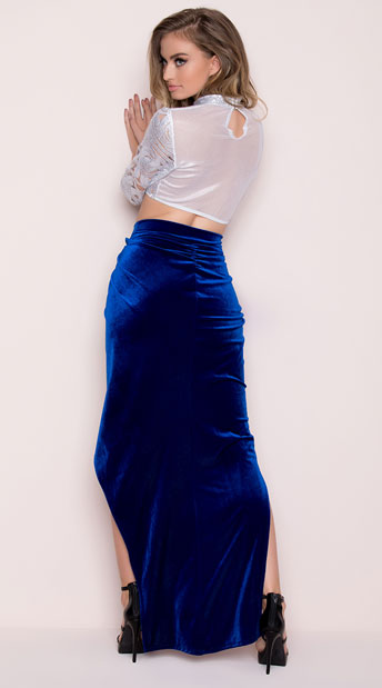 Yandy Split Velvet Skirt, blue velvet skirt - Yandy.com