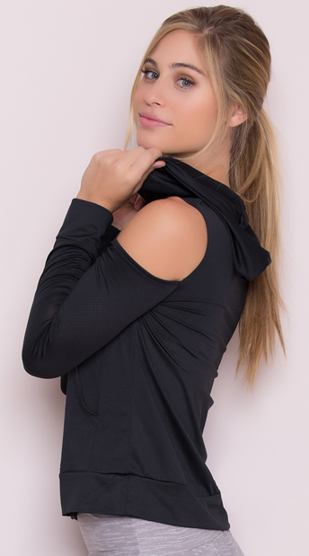 black cold shoulder hoodie