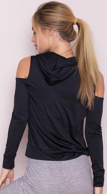 black cold shoulder hoodie