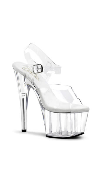 Sexy Exotic Strappy Platform Women's Clear Heel Sandals in Silver