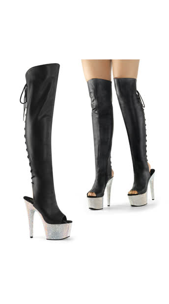 rhinestone encrusted thigh high boots