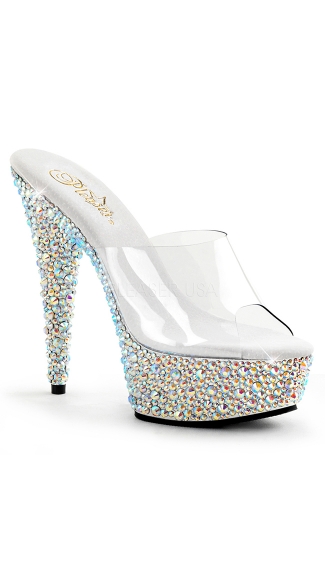 Rhinestone Encrusted 6 Inch Clear Platform Slide, Sexy Clear Slide Heel ...