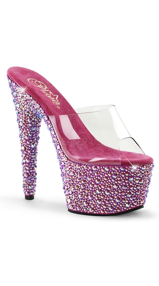 Glitzy Glamour Clear Platform Slide, Pink High Heels, Platform Heels