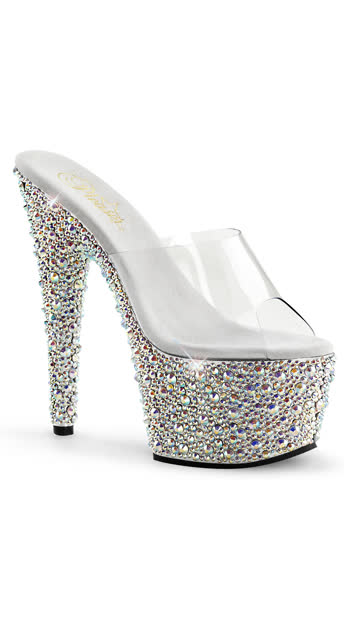 Glitzy Glamour Clear Platform Slide, Pink High Heels, Platform Heels