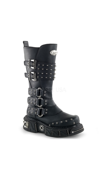 Men's Vegan Leather Spiked Combat Boot, Goth Platform Boots, Black ...