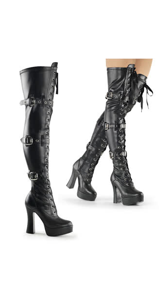 Electra Buckle and Lace Boots, Sexy Thigh High Boot, Front Lace Up Boot ...