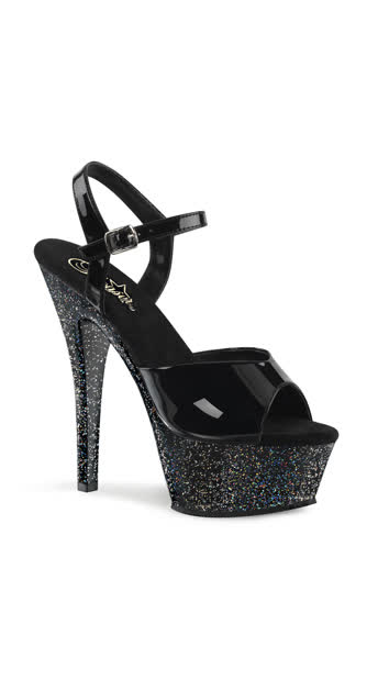 Kiss Glitters Platform, Glitter High Heels, Black Glitter High Heels