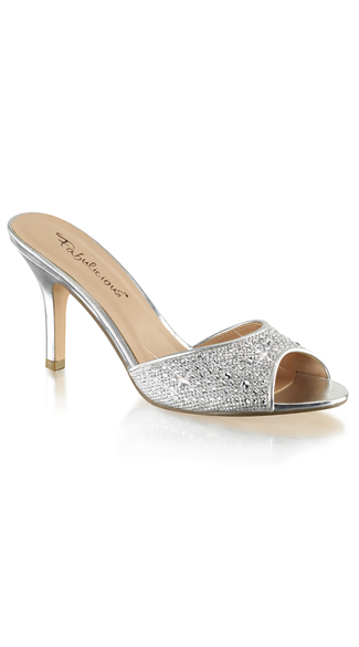 Rhinestone Embellished Slide Sandal, Metallic Sandals, 3