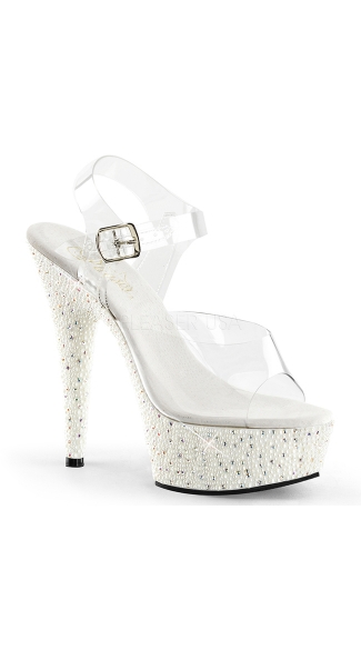 Clear Peep Toe 6 Inch Sandal with Pearl Base, Clear Fancy Evening ...