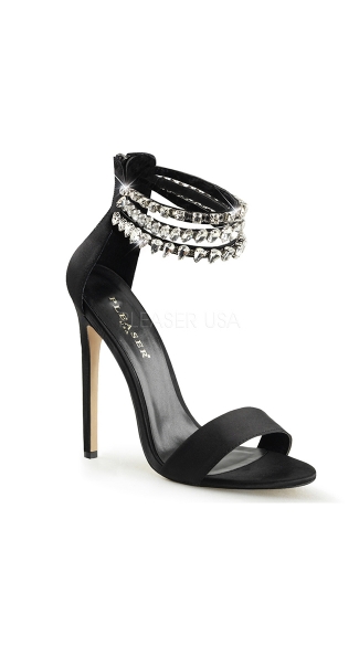 Black Satin Sandals With Rhinestone Ankle Straps Crystal Strap Sandals