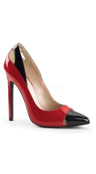 red and white spectator pumps