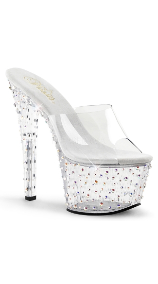 Rhinestone Encrusted Slide On Sandals, Rhinestone Platforms