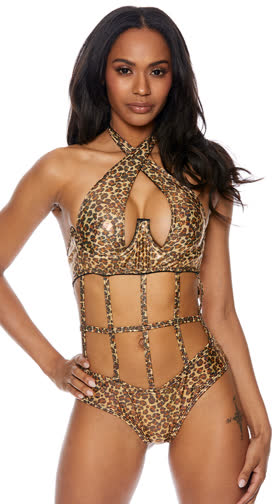 Sexy Body Cage One Piece Set with Leg Garter Bands - Perfect Stripper Outfit