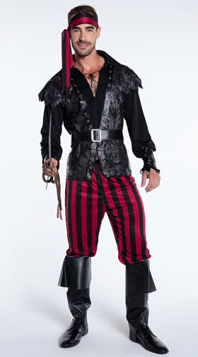 Men's Pirate Captain Costume, Men's Pirate Costume, Men's Black Pirate ...