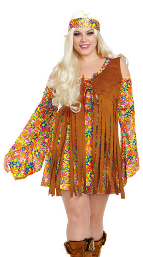 XIAOWU Halloween Women Hippie Costume Set, 60s  