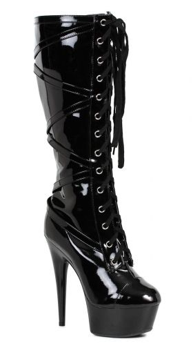 Black Wet Look Lace Up Thigh High Boots, Boots with a 6 Inch Heel ...