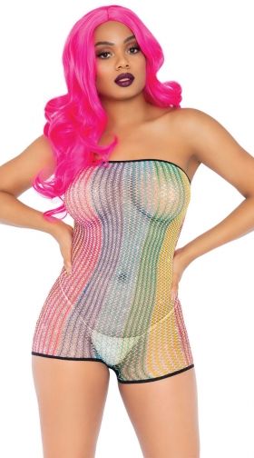 Rock It Rainbow Fishnet Romper
