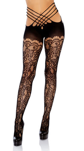 Vine Lace Crotchless Tights