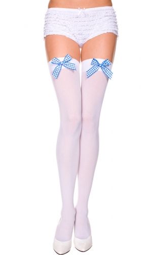 Opaque Thigh Highs with Checker Bow