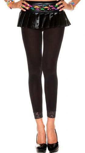 Opaque Leggings With Lace Trim