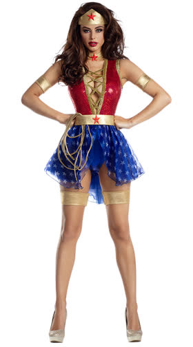Women Halloween Wonder Hero Cosplay Costume Sexy Shiny Bra+Panties Lingerie  Suit