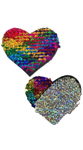 Flip Sequin Rainbow and Silver Heart Pasties