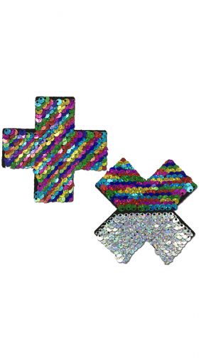 Flip Sequin Rainbow and Silver Cross Pasties