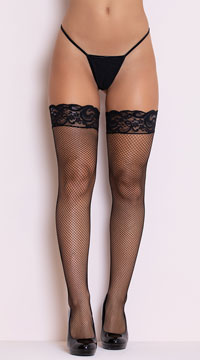 Fishnet Thigh High with Silicone Lace Top