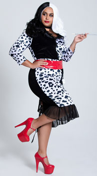 Plus Size Dalmatian Diva Costume, Plus Size Sexy Dog-Napper Costume 