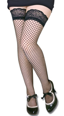 Plus Size Lace Top Fishnet Thigh High Stockings