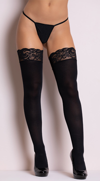 Opaque Thigh Highs with Lace Top